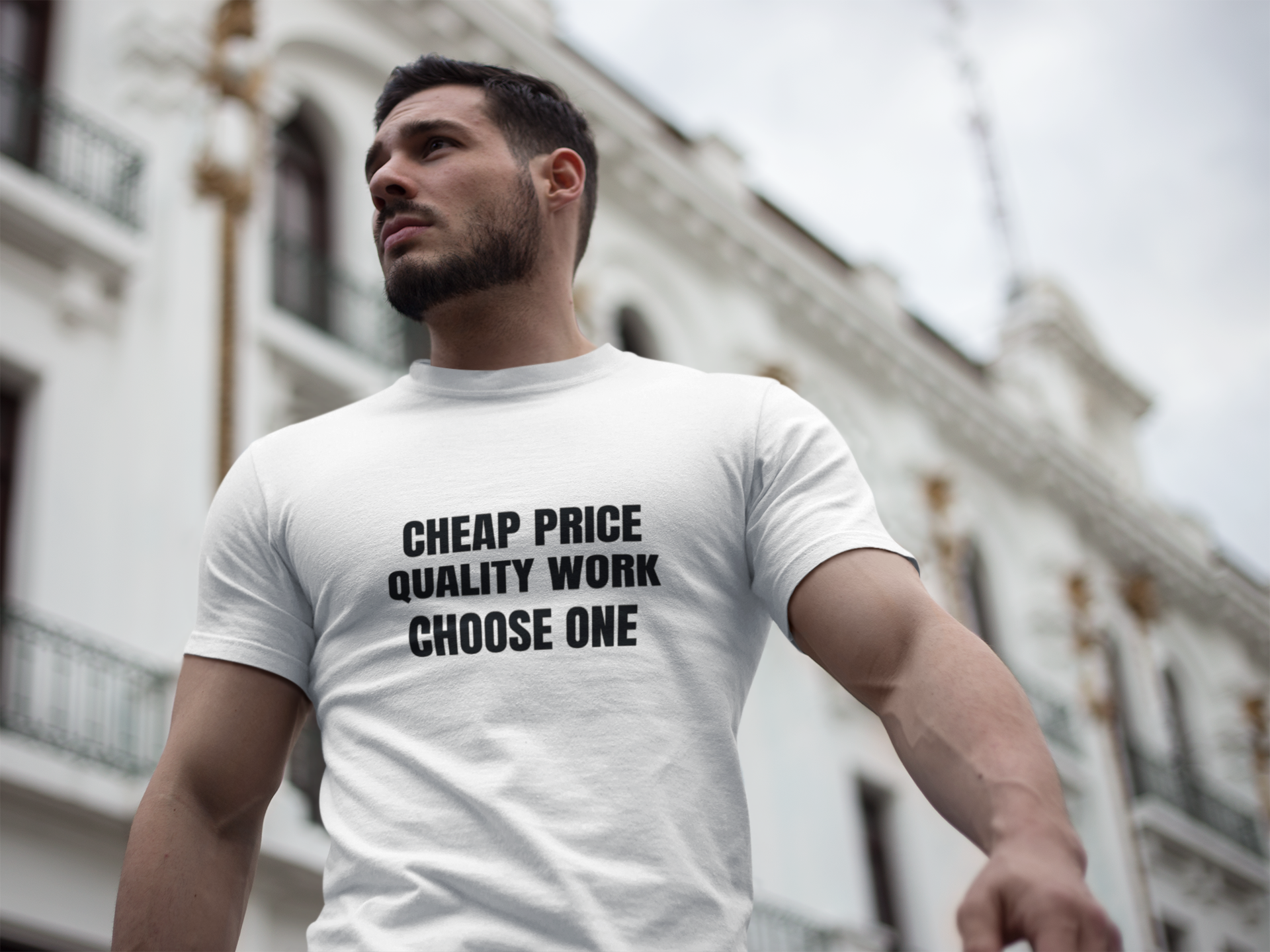 Cheap Price Quality Work Choose One - Funny Tradesman Contractor Tee (Light Colors)