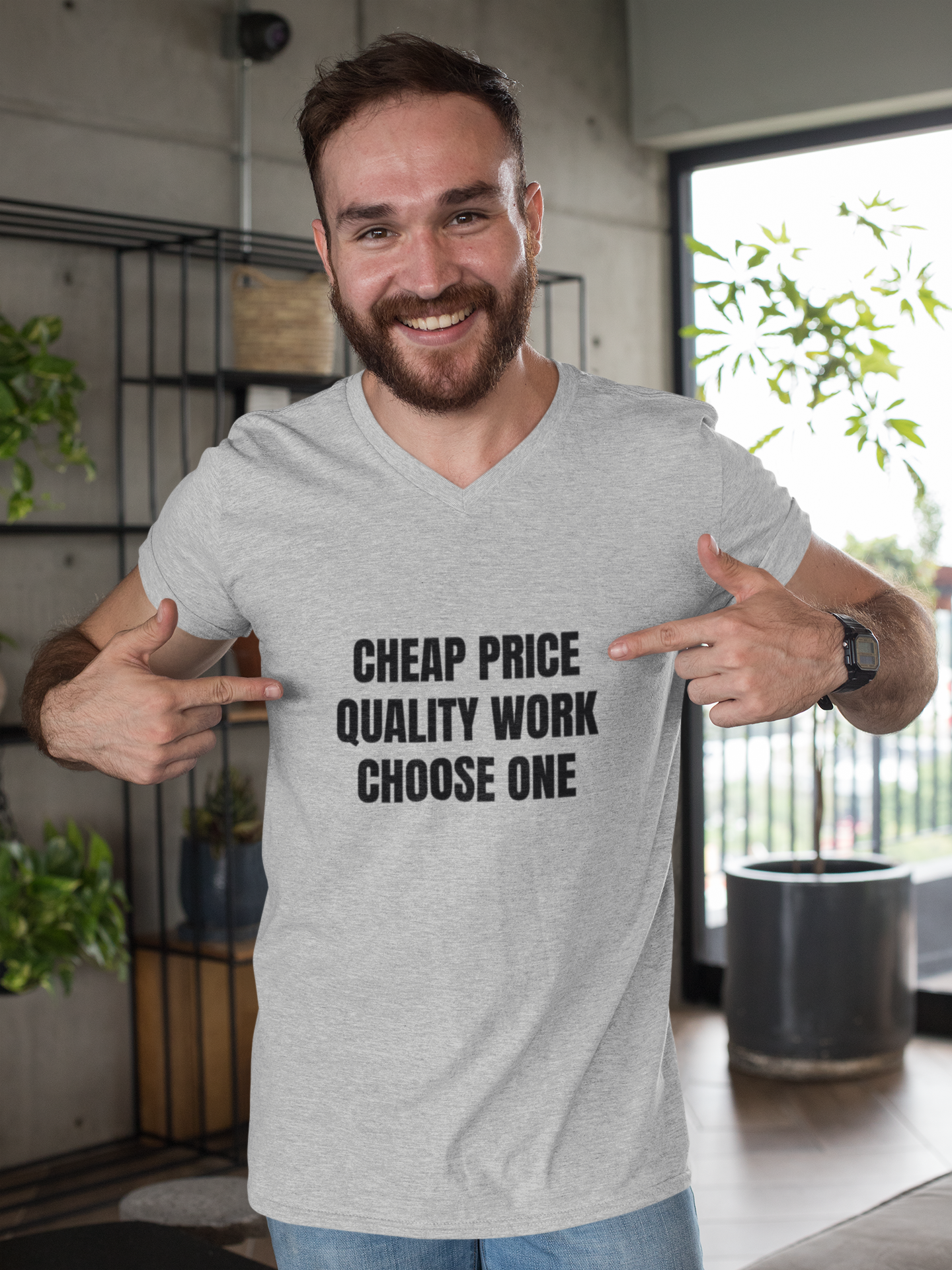Cheap Price Quality Work Choose One - Funny Tradesman Contractor Tee (Light Colors)