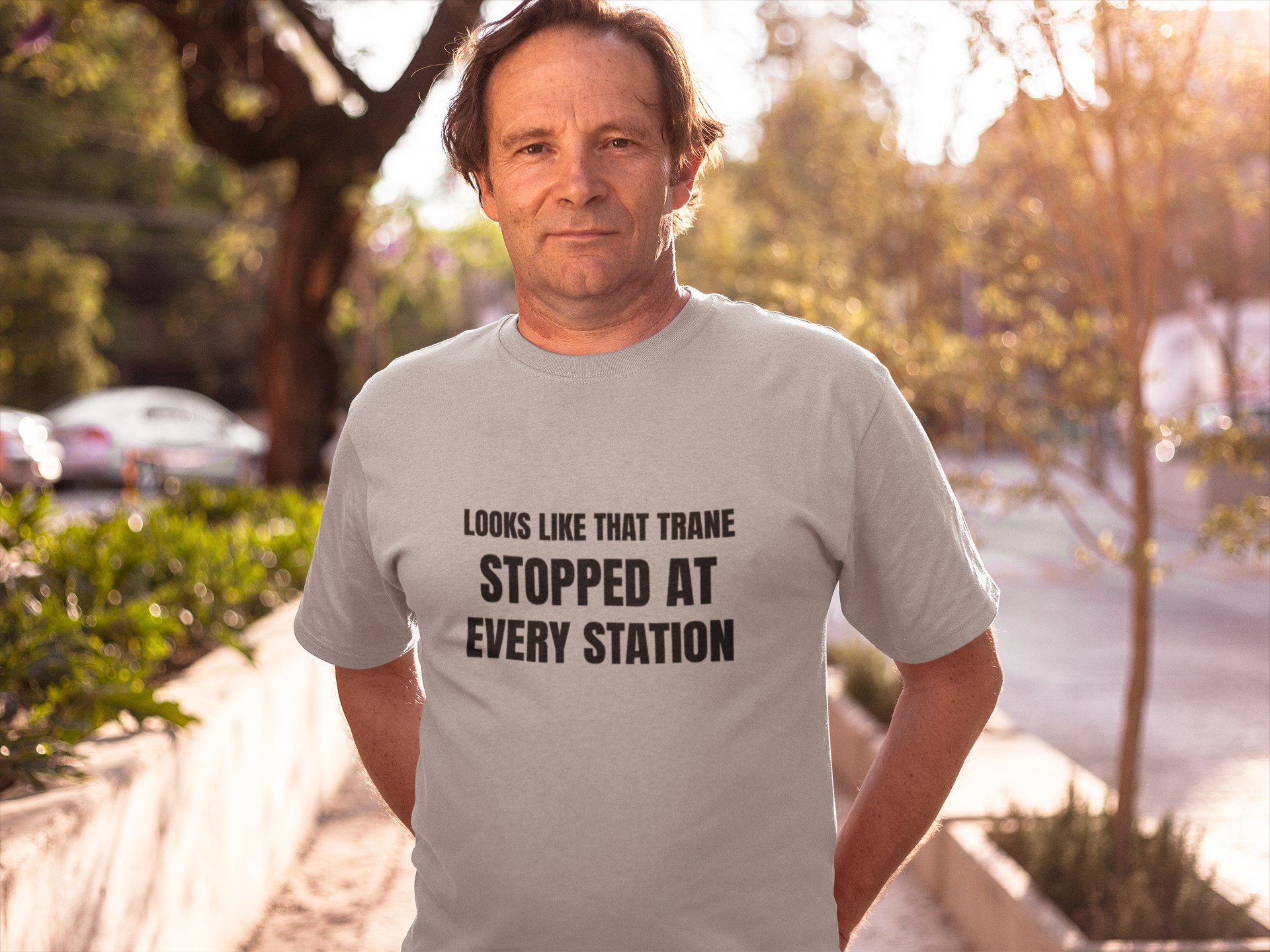 Looks Like That Trane Stopped At Every Station - Funny HVAC Technician Wordplay Tee (Light Colors)
