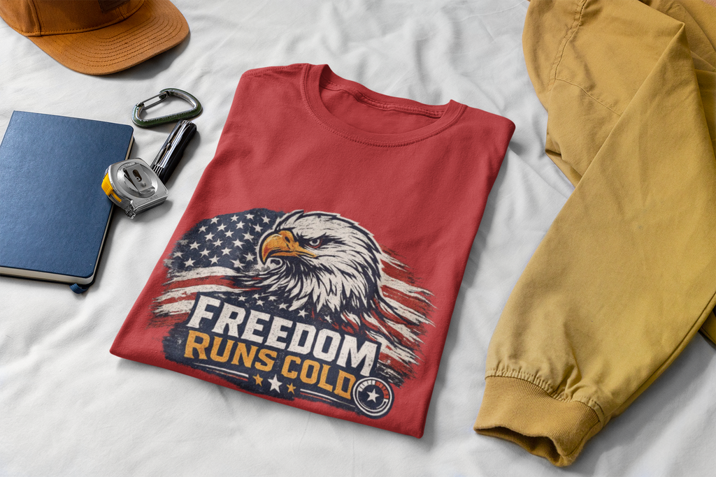 Freedom Runs Cold Tee | Patriotic HVAC & Refrigeration Shirt USA