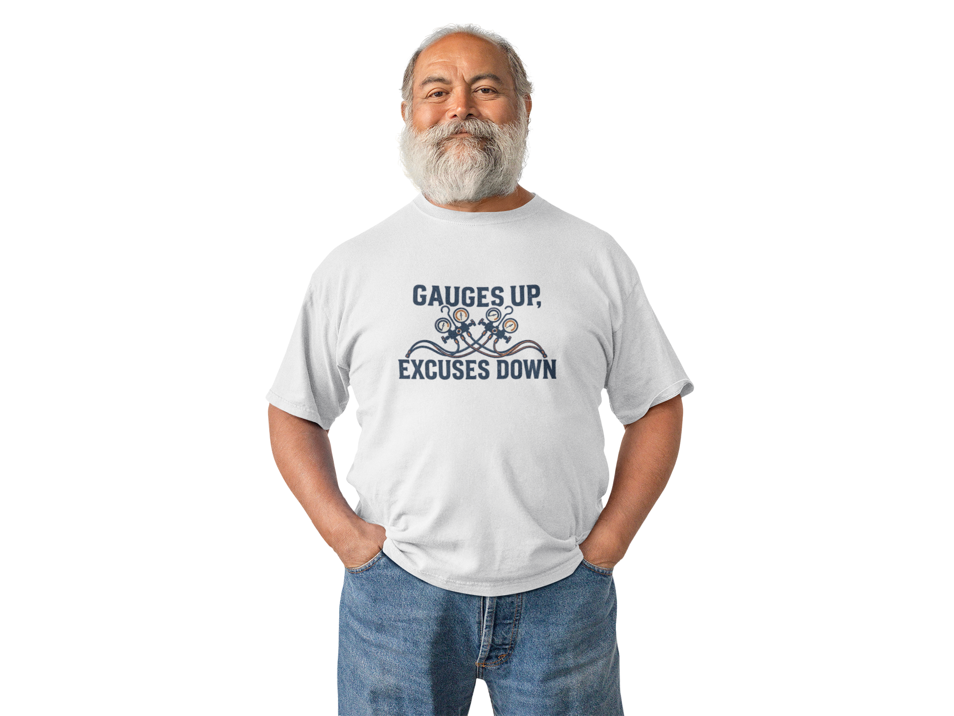 Gauges Up Excuses Down HVAC Tech Shirt, Motivational HVAC Technician Gift, Funny AC Repair Tradesman Tee, Heating Cooling T-Shirt