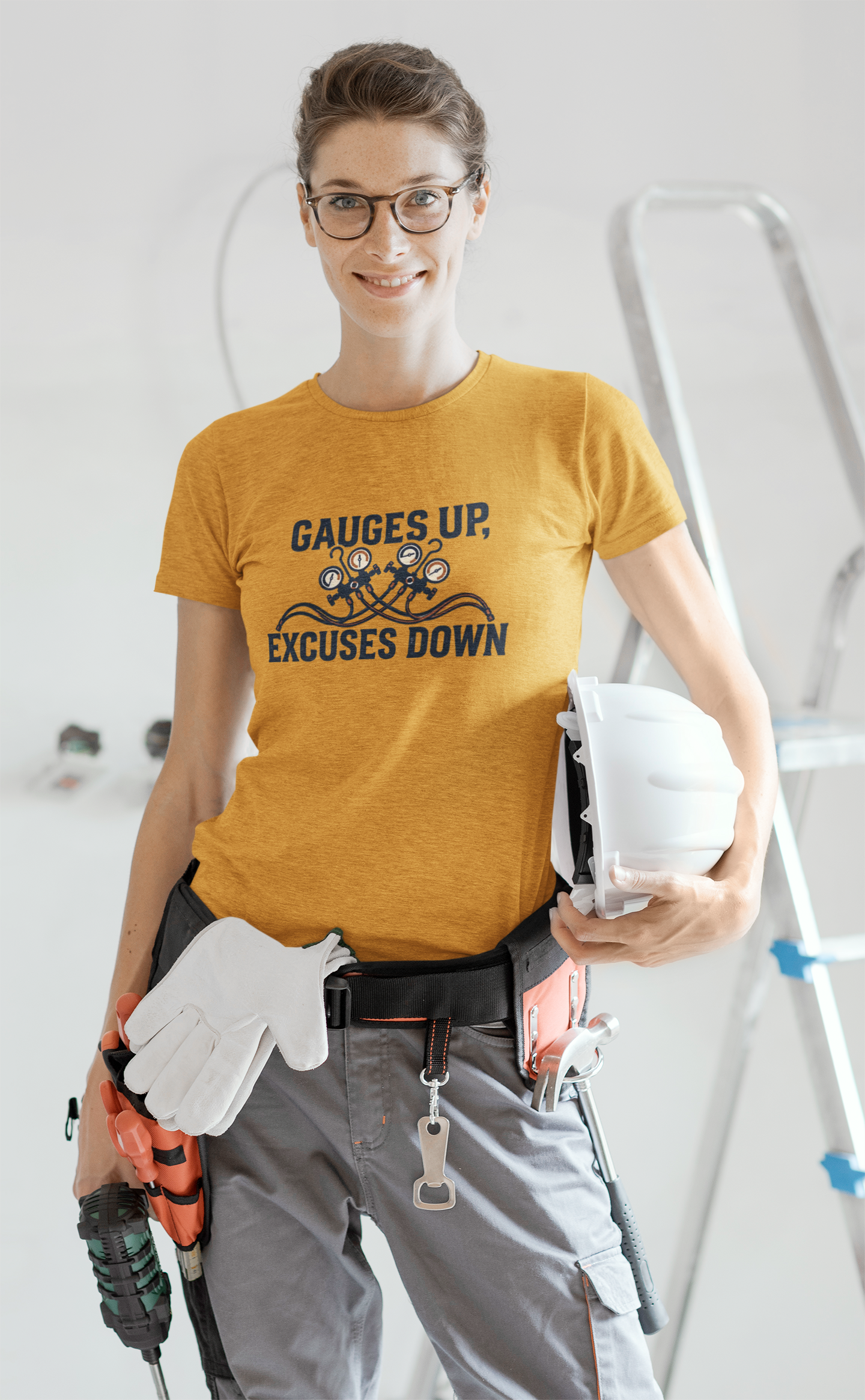 Gauges Up Excuses Down HVAC Tech Shirt, Motivational HVAC Technician Gift, Funny AC Repair Tradesman Tee, Heating Cooling T-Shirt