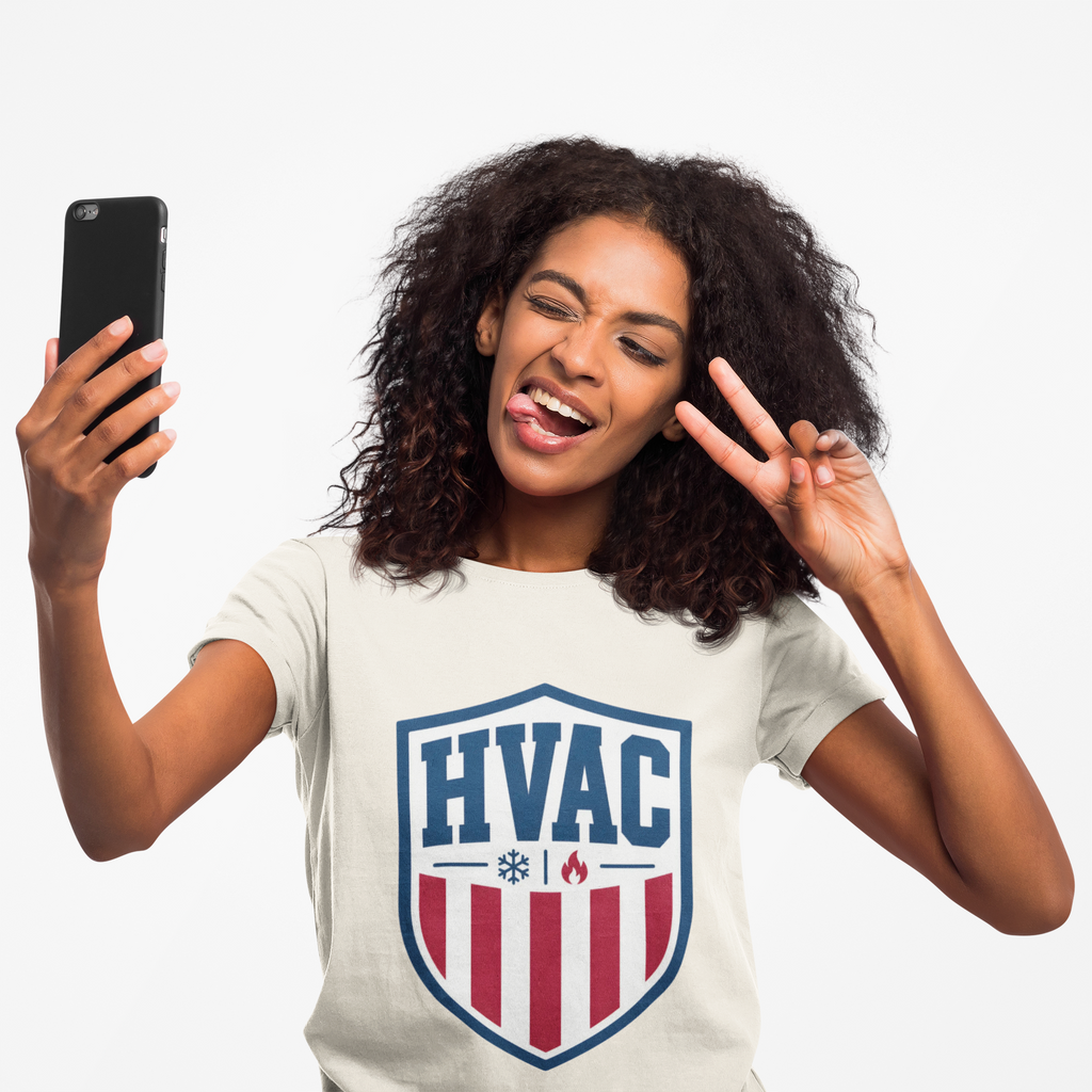 HVAC American Pride Shield Shirt, Patriotic HVAC Technician Gift, USA Trade Pride AC Repair Tradesman Tee, Heating Cooling T-Shirt