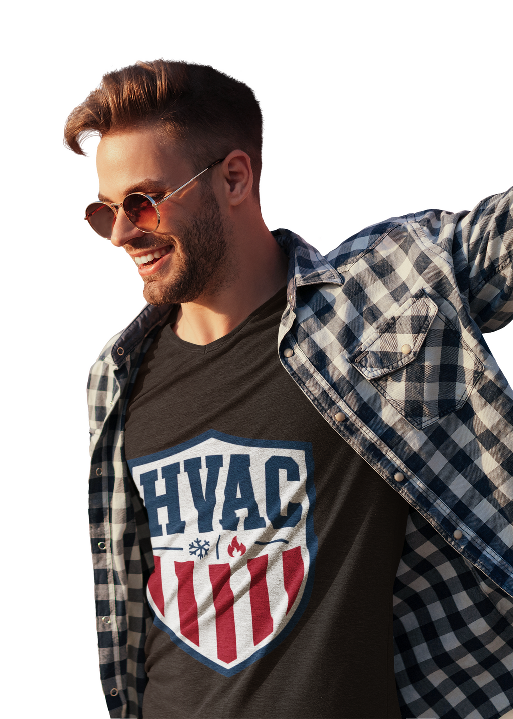 HVAC American Pride Shield Shirt, Patriotic HVAC Technician Gift, USA Trade Pride AC Repair Tradesman Tee, Heating Cooling T-Shirt