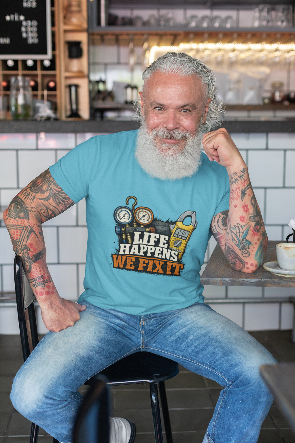 Life Happens We Fix It Tee — HVAC Tech Gauges & Clamp Meter Shirt