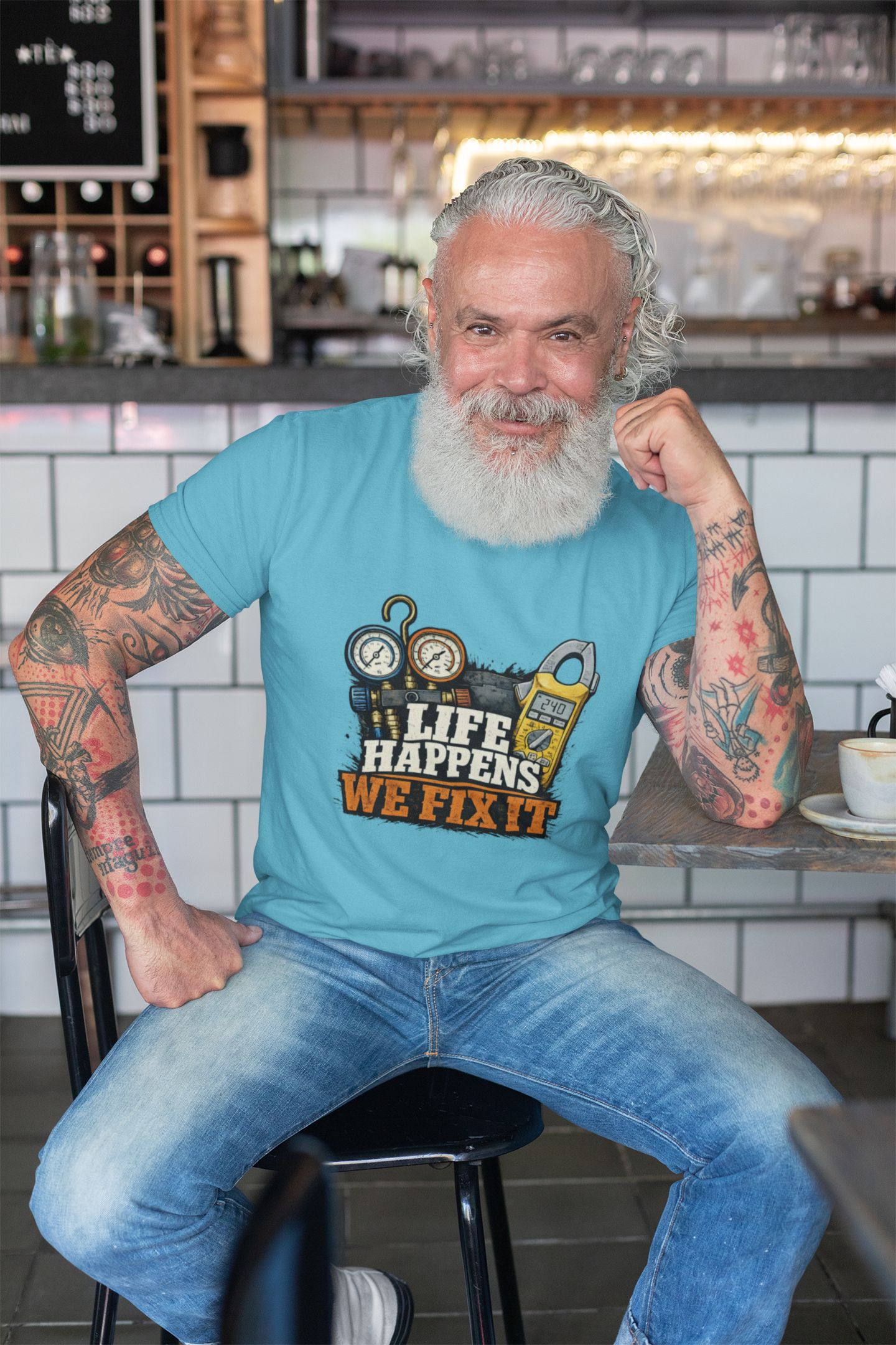 Life Happens We Fix It Tee — HVAC Tech Gauges & Clamp Meter Shirt
