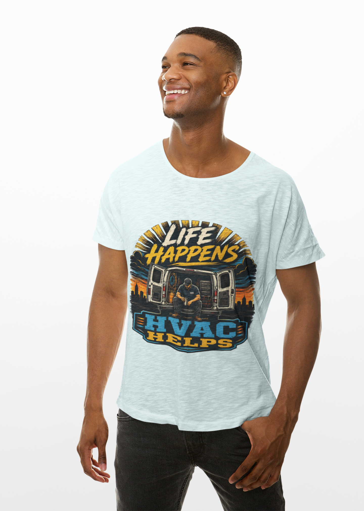 Life Happens HVAC Helps Tee — Motivational HVAC Technician Shirt