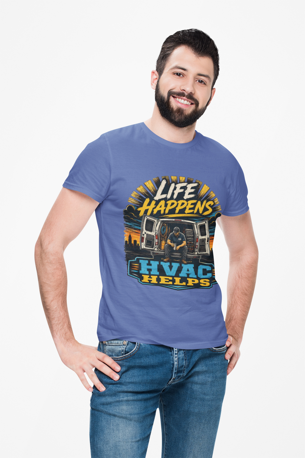 Life Happens HVAC Helps Tee — Motivational HVAC Technician Shirt