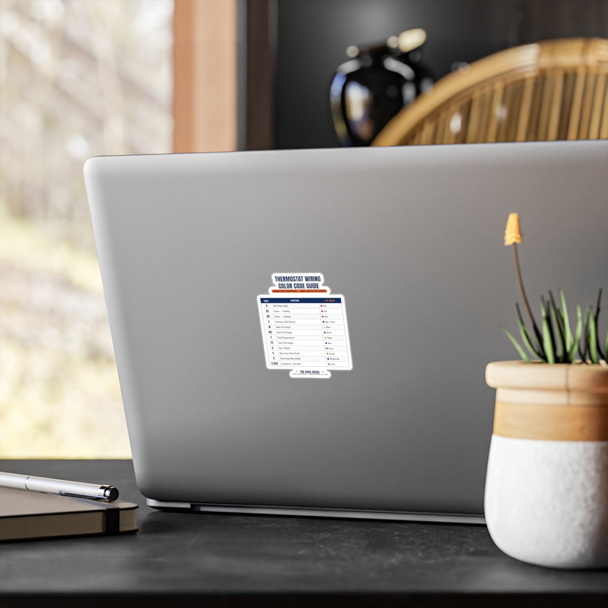 Thermostat Wiring Color Code Vinyl Decal — HVAC Reference Sticker for Laptop & Water Bottle, Tech Gift